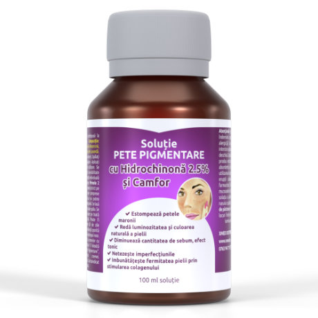 Soluție PETE PIGMENTARE cu Hidrochinonă 2.5% și Camfor, 100ml, Farmacia Xmed